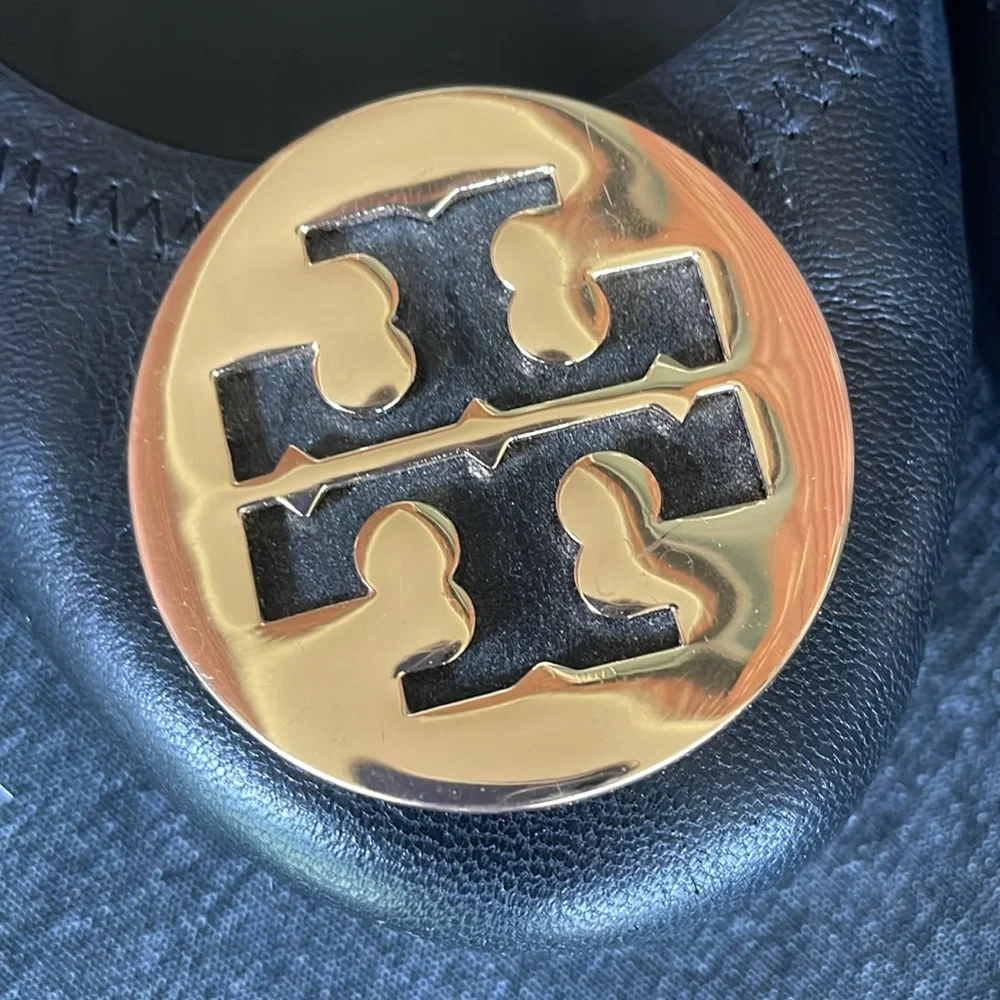 Tory Burch Minnie travel ballerinas gold logo US 6,5 black leather flats